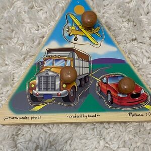 Melissa & Doug Wooden Vehicles puzzle set w/ knob handles truck ,car, & plane